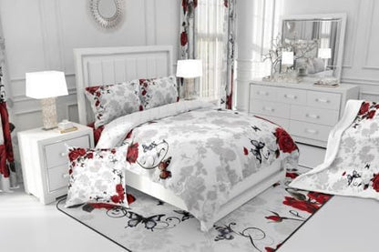 jejeloiu Red Black Rose Comforter Set Full Size Kids Vintage Floral Flower Bedding Set Boys Girls Botanical Leaves Duvet Breathable Blossom Plant Quilt Bedroom Decor,1 Comforter with 2 Pillowcase