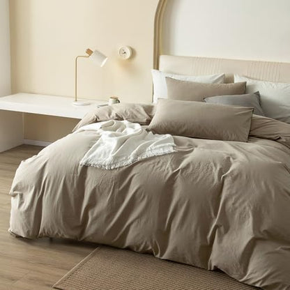 JIYUAN Full Washed Cotton Duvet Cover Set, 3-Piece, Relaxed Linen Feel