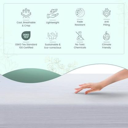 Feather & Stitch Fitted Sheet Only, 100% Cotton 300TC Lightweight Cooling & Breathable Percale Weave Fitted Sheet 16" Regular Elastic Deep Pocket Soft Bedding Mattress (Queen, Grey Stripe)
