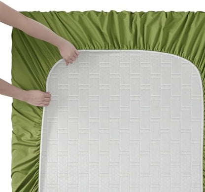 Clara Clark RV Queen Sheets, 6 Piece RV Sheets Set - Hotel Luxury Sheets for RV Bunks, Super Soft Bedding Set, Short Queen,Calla Green
