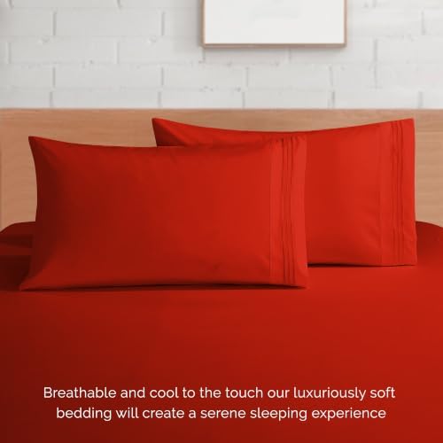 Elegant Comfort Luxury 1500 Premium Hotel Quality Microfiber 4-Piece Sheet Set - Wrinkle Resistant, All Around Elastic Fitted Sheet, Deep Pocket up to 16", Full, Red