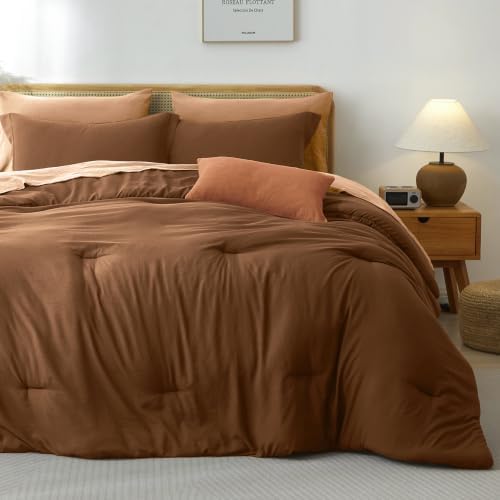 Prewashed Cal King Comforter Set 7 Pieces, Terracotta Bed Set