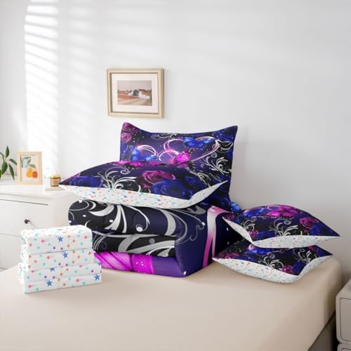 Feelyou Cute Butterfly Comforter Set with Sheets 7 Piece Twin Size