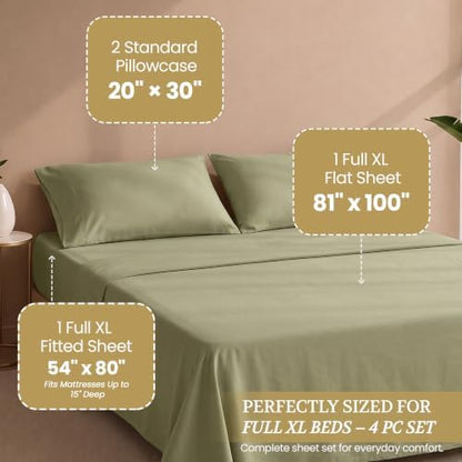 Full XL 100% Cotton Jersey Knit Sheet Set, 4PC, 15" Deep Pocket, Sage