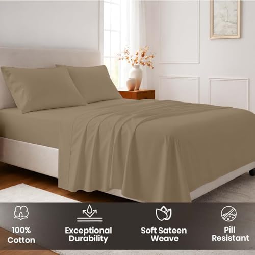 SGI bedding 100% Egyptian Cotton Sheets RV King Size – Cooling Sheets, Soft Breathable Taupe Bedding, Luxury Bedding, Luxury Hotel Sheet Set, Deep Pocket 16", 4 Piece Set