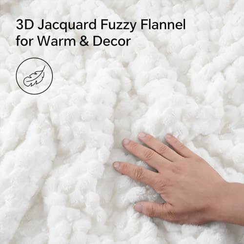 BEDELITE Fluffy Queen Comforter Set, Bright White Fleece Bed Set 3 Pieces