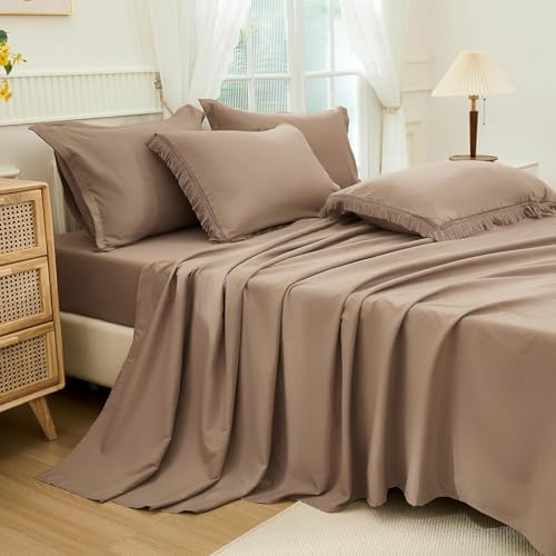 Andency Oversized King Comforter Set, 7 Pieces Taupe Bedding