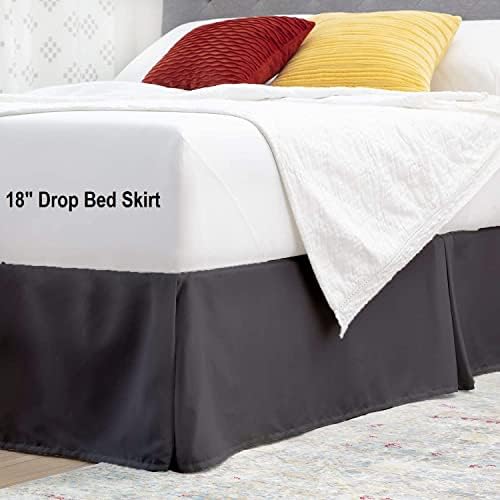 Queen Bed Skirt 1pc - Bed Frame and Box Spring Cover - 18-Inch Tailored Drop Pleated 800-TC Luxury Classic Look Egyptian Cotton- Easy Fit, Wrinkle, Fade, Stain Resistant