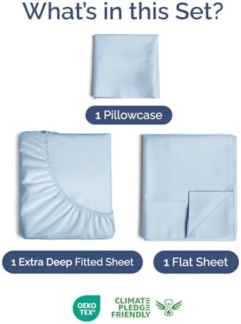 Extra Deep Twin Sheet Set - 3 Piece Breathable & Cooling Sheets - Sky Blue