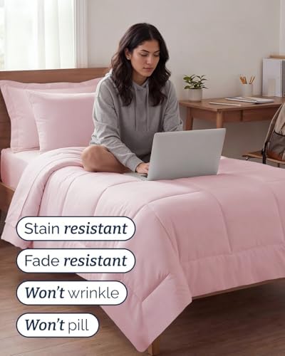 Twin XL Comforter Set - 5 Piece Bed in a Bag Twin XL Size - Lavender Pink