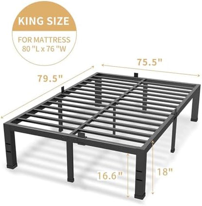 Superay 18 Inch King Bed Frame with Mattress Stopper and headboard Holes