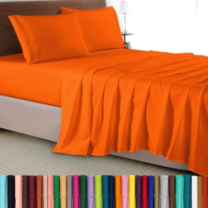 Elegant Comfort Luxury 4-Piece Bed Sheet Set - Luxury Bedding 1500 Premium Hotel Quality Microfiber, Wrinkle Resistant Cool & Breathable, Easy Elastic Fitted, Queen, Persimmon