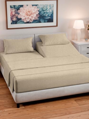 Flex Top Split Head King 4 Piece Sheet Set - Ultra-Soft - Heathered Beige