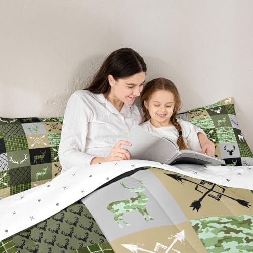 Feelyou Hunting Camo Bear Deer Comforter Set Full for Boys Girls Bedding