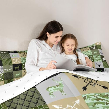 Feelyou Hunting Camo Bear Deer Comforter Set Full for Boys Girls Bedding