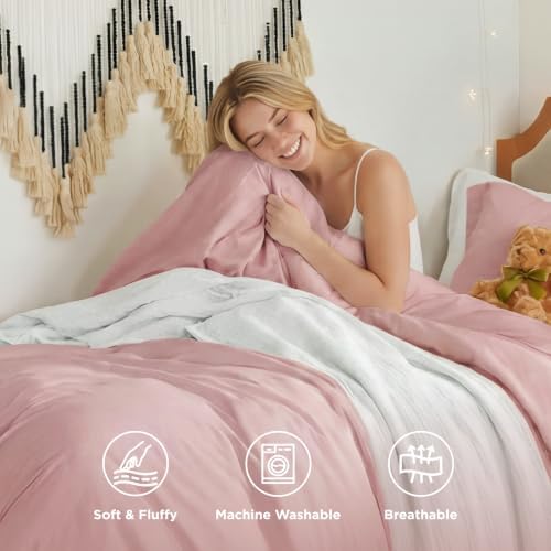Bedsure Prewashed Twin/Twin XL Duvet Cover, Cotton-Like Bedding Set, Pink