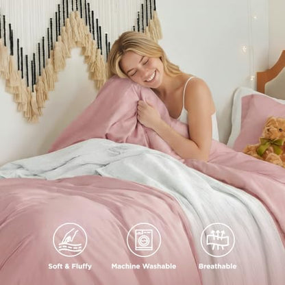 Bedsure Prewashed Twin/Twin XL Duvet Cover, Cotton-Like Bedding Set, Pink