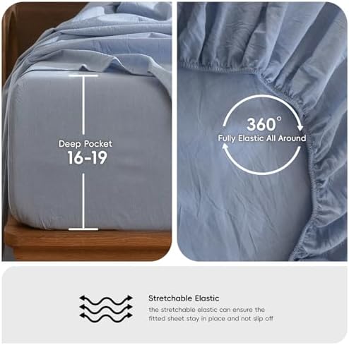 MooMee Sheet Set 100% Washed Cotton Linen-Like Extra Deep Pocket King