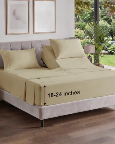 Flex Top Split Head King Sheet Set - 4 Piece Extra Deep Sheets - Beige