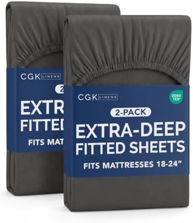 CGK Linens 2 Pack Extra Deep Queen Fitted Sheets - Charcoal