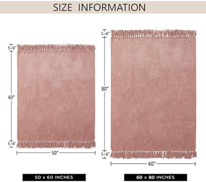 Chenille Throw Blanket for Couch 60" x 80" Twin, Dusty Pink
