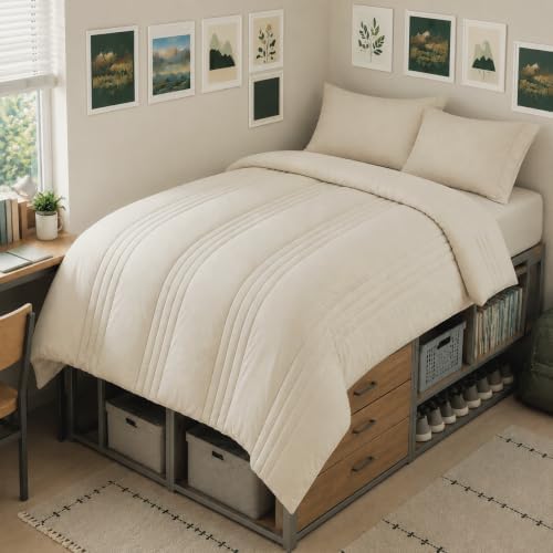 CozyLux Twin XL Comforter Set Beige - 5 Pieces Complete Bedding Set