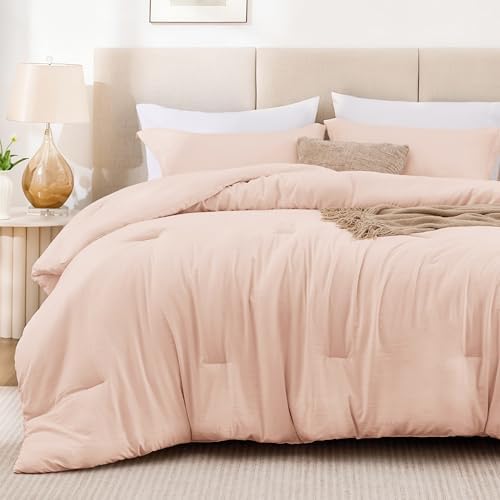 Love's cabin Pink Queen Comforter Set, 3-Piece Prewashed Bed Set