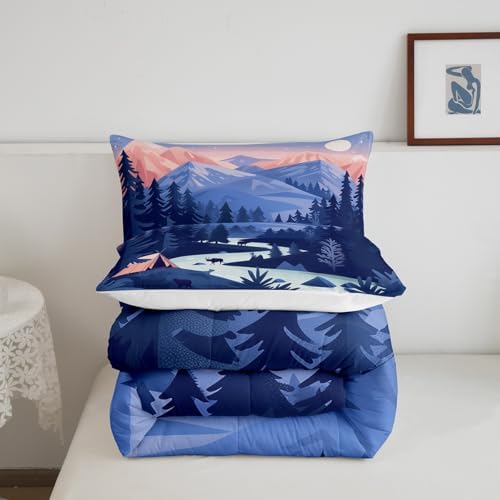 Woodland Comforter Set Toddler Size,Pine Tree Boho Bedding Set for Kids Girls Boys Adults Room Decor,Rustic Style Nature Botanical Duvet Insert 2Pcs,Polka Dot Snowflake Plant Quilt Set,1 Pillowcase