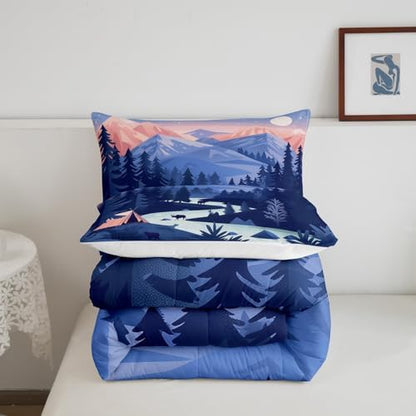 Woodland Comforter Set Toddler Size,Pine Tree Boho Bedding Set for Kids Girls Boys Adults Room Decor,Rustic Style Nature Botanical Duvet Insert 2Pcs,Polka Dot Snowflake Plant Quilt Set,1 Pillowcase