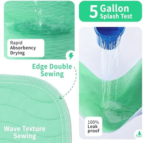 Accompagner Incontinence Bed Pads Washable Waterproof, Ultra-Absorbent Reusable Underpads for Diaper Changing, Nursing, Bedridden, Adults, Seniors, Kids and Dogs (Green, 36"x36"(Pack of 6))