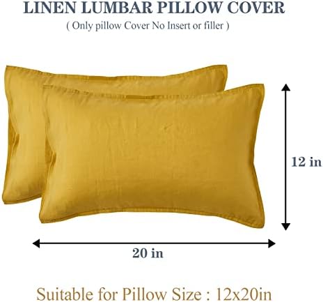 Simple&Opulence 100% Linen Lumbar Pillow Cover 12 x 20 Inches Set of 2 Rectangular Decorative Throw Cushion Cover for Couch Sofa Bed Living Room Office Soft Breathable Farmhouse - Mustard Yellow