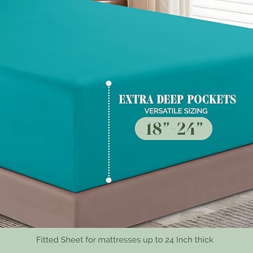 Elegant Comfort Luxurious 1500 Premium Hotel Quality Microfiber 4-Piece Sheet Set, 18-24 Inches Deep - Extra Deep Pocket Sheets - Ultra Soft 4PC Deep Pocket Sheets, King, Turquoise