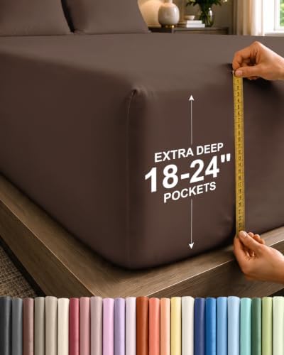 CGK Linens Extra Deep Cal King Fitted Sheet - Fitted Sheet Only - Brown