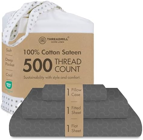 Threadmill 500 Thread Count Cotton Twin XL Sheet Set, Jacquard, Dark Grey