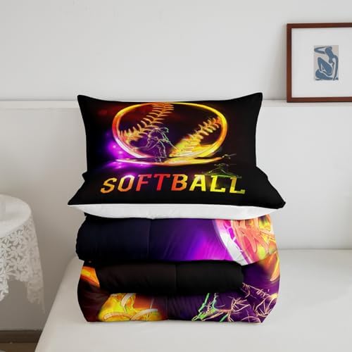 Castle Fairy Softball Comforter Set Yellow Gradient Bedding Set for Kids Girls Women Adults Sports Theme Comforter Softball Player Print Quilted Duvet Set Bedroom Collection Twin Size 2Pcs