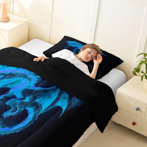 Feelyou Dragon Comforter Set Queen Size Jungle Dragon Bedding Set for Kids Boys Girls Magical Beast Duvet Quilt Wild Animal Bedroom Decor Fantasy Animal Microfiber 3 Pcs with 2 Pillow Cases
