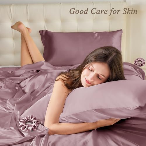 Vielit Standard Satin Pillowcase for Hair 2pc,Similar to Silk Pillow Cases,Easier Care Than Silk Pillowcase,Gifts for Women Men,Dusty Rose,20x26 & Envelope Closure and 2 Satin Scrunchies