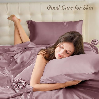 Vielit Queen Satin Pillowcase for Hair 2pc,Similar to Silk Pillow Cases,Easier Care Than Silk Pillowcase,Gifts for Women Men,Dusty Rose,20x30 & Envelope Closure and 2 Satin Scrunchies