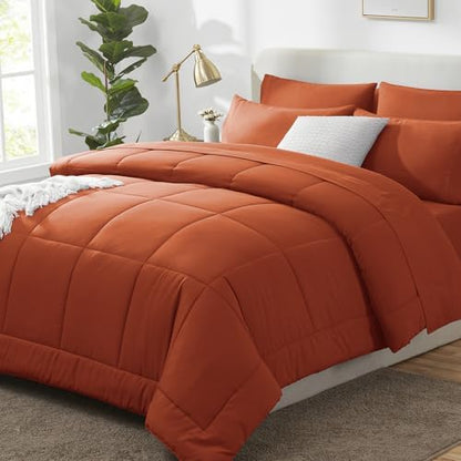 CozyLux Full Size Comforter Sets Terracotta - 7 Pieces Bed in a Bag