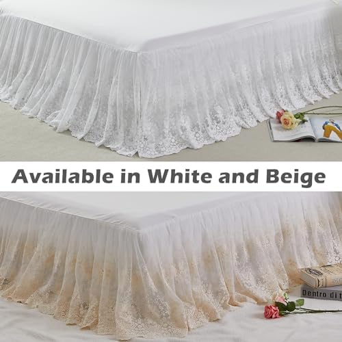 Brandream Luxury White Lace Bed Skirt 18 Inch Drop King Size Split Corners