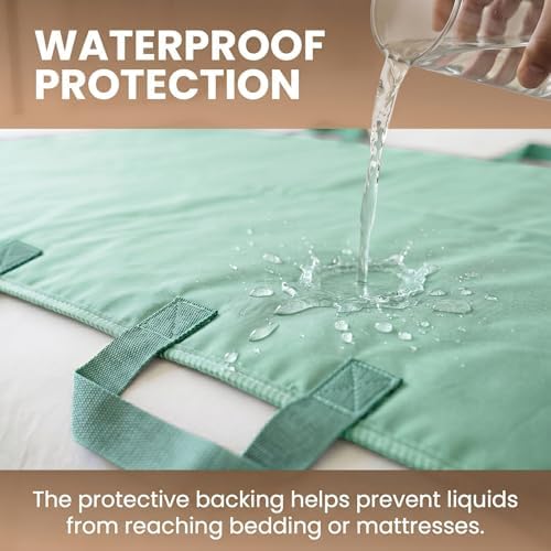 Washable Positioning Bed Pad with 8 Reinforced Handles – 34"x52" Waterproof, Quick-Dry, Absorbent Underpad for Elderly Care, Turning, Lifting & Incontinence Protection (Powder Blue, 34"X52")