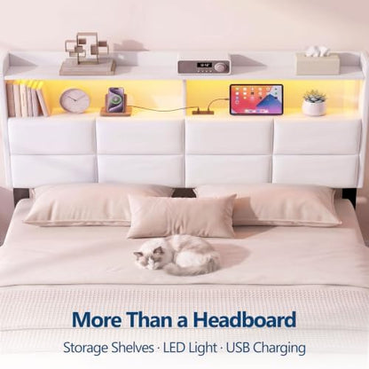 Garvee King Size Headboard Only with 2-Tier Storage,Charging Station,White