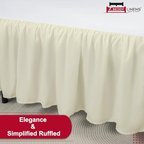 eBeddy Linens Dust Ruffle Bed Skirt Full 16 Inch Drop – Split Corner Platform Style, 100% Microfiber, Ivory Solid, Tailored Fit, Wrinkle-Resistant, Hidden Storage, Hotel Luxury