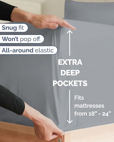 Extra Deep Twin XL Sheet Set - 3 Piece College Dorm Room - Steel Blue