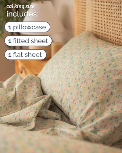 Cal King 4 Piece Floral Sheet Set - Breathable & Cooling - Flower Confetti