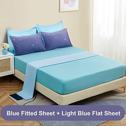 Dinjoy Girls Comforter Set Twin Size 6 Pieces Bed in A Bag Colorful Ombre Blue Purple Rainbow Bedding Set for Kids Teen (1 Comforter, 1 Flat Sheet, 1 Fitted Sheet, 1 Pillow sham, 2 Pillowcases)