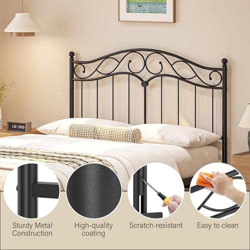 Queen Size Headboard Only, Vintage Metal Headboard for Queen Bed Black