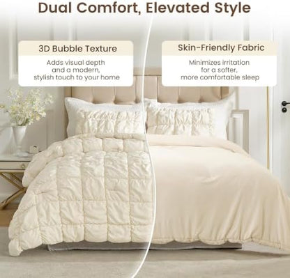 Amélie Home Queen Bubble Comforter Set, Soft, Beige, 3-Piece