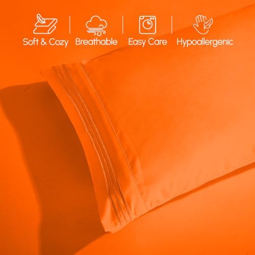 Elegant Comfort Luxury 4-Piece Bed Sheet Set - Luxury Bedding 1500 Premium Hotel Quality Microfiber, Wrinkle Resistant Cool & Breathable, Easy Elastic Fitted, Queen, Persimmon