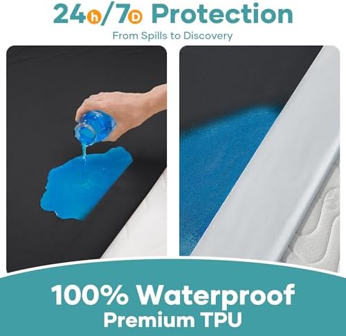 OhGeni Waterproof Mattress Protector, King Size Mattress Pad Fitted with Deep Pocket 6"-18", Breathable Noiseless Soft, Washable Dirt-Proof Mattress Cover, Black, More Than 99 pcs fibers, Daybed Cover
